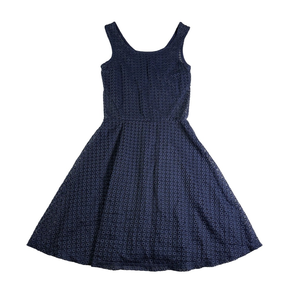 Design Lab Fit & Flare Dress Women Size S Navy Blue Eyelet Lace W0-5387